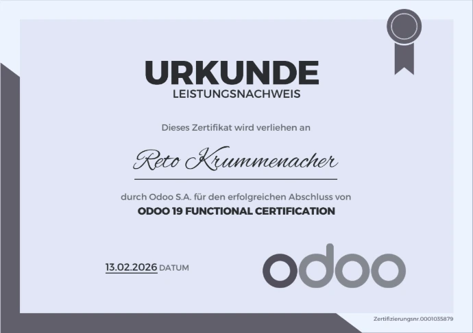 Odoo 19 Zertifikat